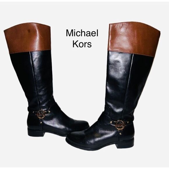 Michael Kors Fulton Harness black mocha riding boots size 7.5 - Picture 1 of 10